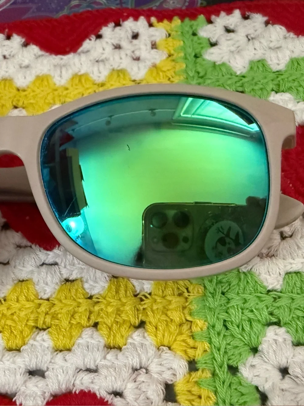 Ray-Ban Beige Frame Sunglasses with Green Mirror Lenses